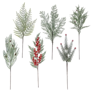 Artificial Christmas Pine Branches With Snow Red Berries Pinecones Flocking PE Pine Needle Stems For Holiday Home Decor