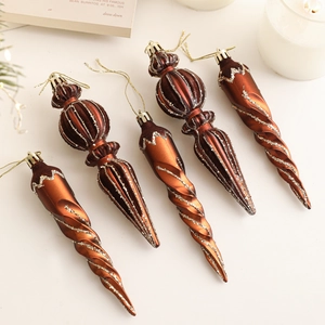 Glitter Christmas Tree Hanging Ornaments Nordic Brown Plastic Icicle Finial Pendants Holiday Party Home Decoration