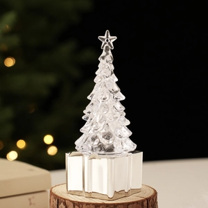 Luminous crystal-style mini Christmas tree desk ornament with star top and silver base