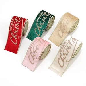 Christmas velvet ribbons set with gold Merry Christmas print and elegant golden edges