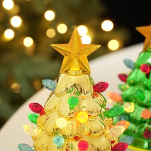 Golden Christmas tree desktop ornament with colorful LED lights and star topper