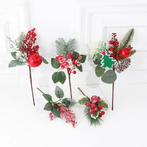 Artificial Christmas Picks With Red Berry Pine Needle Pine Cone Snowy Xmas Branch For Home Festive Decoration Holiday Floral Decoration