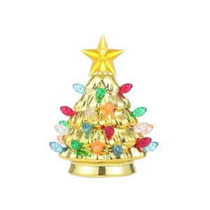 Golden Christmas tree tabletop ornament with colorful LED lights and star topper