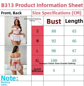 Tabella taglie dettagliata per il set da infermiera in pizzo bianco nelle taglie S, M, L, XL