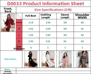 Detailed size chart for women's long satin bathrobe showing S-XL measurements in cm
