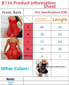 Tabella delle taglie dettagliata per sottoveste sexy in rete rossa con cuori