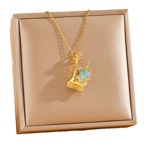 Collar colgante de oso chapado en oro con estrellas de circón azul y caja de regalo