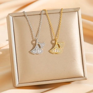 Ginkgo Leaf Pendant Necklace Titanium Steel Encrusted Cubic Zirconia Minimalist Luxury Jewelry For Women