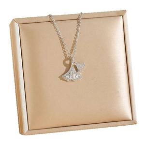 Exquisite silver ginkgo leaf necklace with pavé cubic zirconia and crystal accents