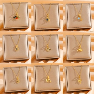 Titanium Steel Necklace For Women With Copper Zirconia Heart Moon Star Sun Pendants Fashion Delicate Dainty Accessory