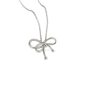Collier nœud argenté irrégulier avec pendentifs billes en acier inoxydable poli pour femme