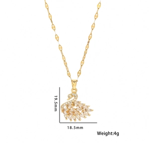Collier avec pendentif cygne doré et cristaux brillants, bijoux cygne 19,5mm x 18,5mm