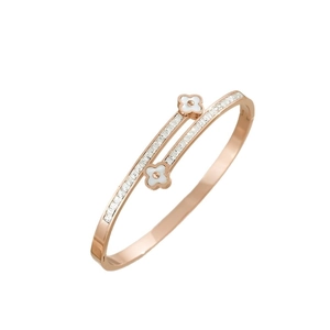 Rose gold titanium four-leaf clover bracelet with double-layer cubic zirconia inlays