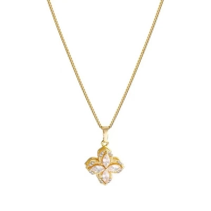 Détail du collier fleur dorée avec zircons taille marquise et pavage de cristaux