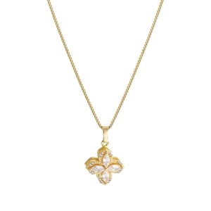 Collier en acier titane doré avec pendentif fleur rotative et pierres marquise blanches