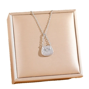 Luxe micro-pave crystals handbag pendant necklace in 18K gold plated titanium steel