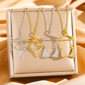 Creative bikini pendant necklaces set in gold and silver with sparkling zircon stones