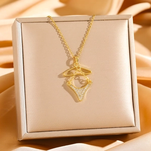 Creative golden necklace with a unique bikini hanger pendant inlaid with zircon crystals