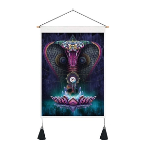 Mandala yoga tapestry with mystic cobra skull and lotus in deep purple and indigo