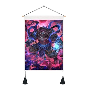 Mandala tapestry featuring tiger warrior art with wooden hanger and black tassels