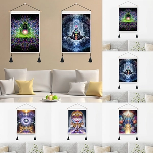 Mandala Wall Hanging Tapestry Cotton Polyester Fabric With Wooden Rod Tassels Bohemian Spiritual Meditation Art Decor For Home