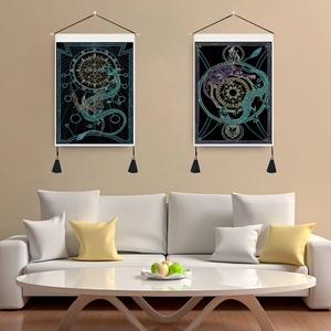 Mystical Mandala Wall Hanging Tapestry Nordic Bohemian Mythical Pattern Polyester Cotton With Wood Pole Tassel Home Decor
