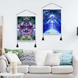 Ethnic Indian style wall tapestry set with butterfly and meditation art for living room