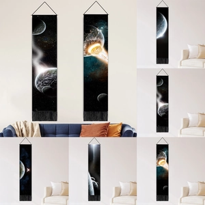 Galaxy Planeten Wandteppich Vertikale Wandrolle Mit Quasten Polyester Baumwolle Holzstab Heimdekoration
