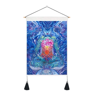 Mandala Yoga Meditations Wandteppich mit Holzrahmen und schwarzen Quasten Dekoration