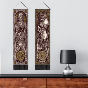 Gothic tarot death and pestilence wall tapestries with tassels in a modern room