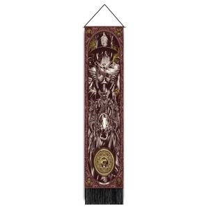 Vintage tarot knight wall tapestry with black tassels and golden accents for home decor