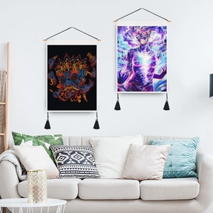 Creative skull tapestries with bohemian deity prints and black tassels on white wall