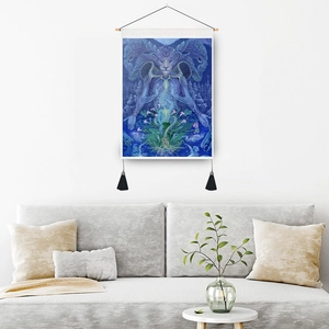 Tapestrie murale nordique avec chat esprit ange et démon bleu pour décor de chambre