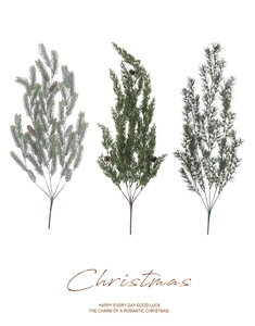 Detailed close-up of artificial Christmas pine needles and cedar branches with pine cones