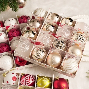 Set di palline di Natale da 6cm con motivi colorati a fiocco di neve e glitter