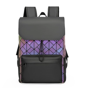Geometric Triangle Patchwork Backpack Large Capacity Matte PU Leather Laser Reflective Travel Laptop Bag Fashion Streetwear