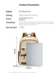 Vue détaillée de l'intérieur d'un sac à dos d'ordinateur en PU avec cotes de taille