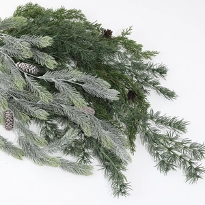 Artificial Christmas Pine Branches PE Needles With Pinecones Frosted Snow Winter Greenery For Xmas Wreath Home Wall Decor