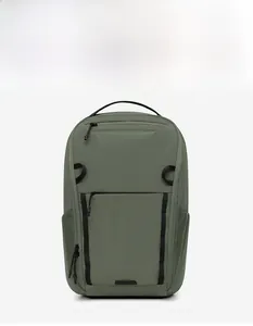 Front view of army green outdoor backpack with durable nylon fabric and side mesh pockets