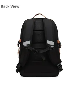 Back view of commuter backpack featuring breathable mesh padding and reflective safety straps