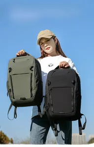 Durable outdoor backpacks in olive green and black featuring multiple zipper compartments