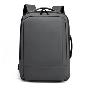 Mochila de negocios expandible gris oscuro con puerto USB y diseño minimalista para viaje