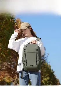 Outdoor olive green backpack with durable nylon fabric and multi-pocket functional design