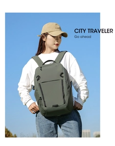 Men's olive outdoor travel backpack with durable fabric and large main compartment