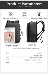 Detalles de la mochila expandible para portátil de 15,6 pulgadas en nailon denso