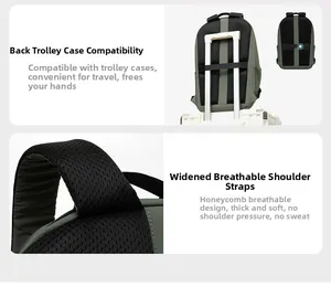 Detail of backpack luggage strap and breathable honeycomb mesh shoulder straps