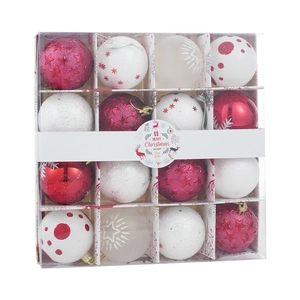 Set di 16 palline di Natale da 6 cm rosse e bianche in una confezione regalo