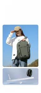 Close-up of olive green nylon backpack weighing only 0.54kg for lightweight travel