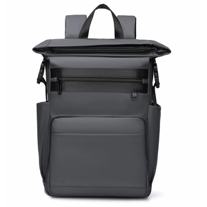 Large double-layer grey waterproof thermal picnic backpack with dual front zipper pockets