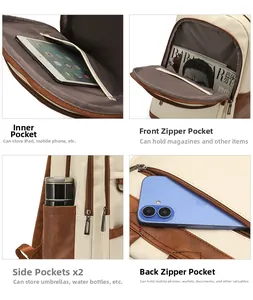Détails du rangement multi-poches avec compartiment iPad et poche arrière antivol du sac